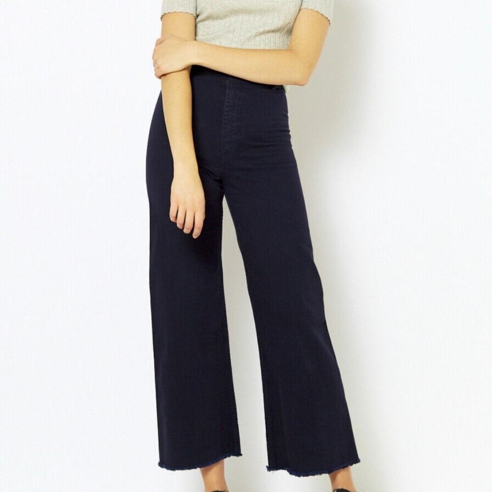 Creatures Of Comfort 2 Maison Pant Marine Blue Denim Wide Leg Fray Hem